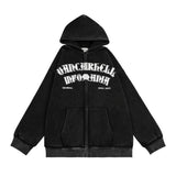 Men Fleece Lined Hoodie Portrait Printing Hooded Cardigan Sweater Men's Washed Distressed Coat