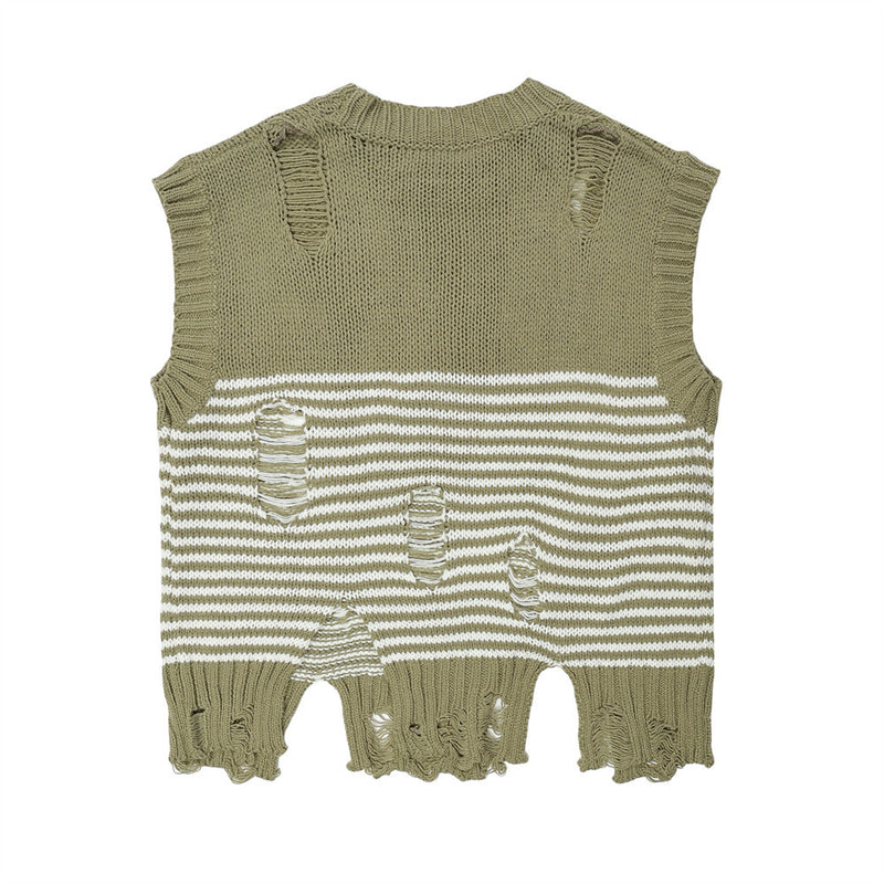 Women Vest Ripped Striped Knitted Vest for Girls Short Summer Sleeveless