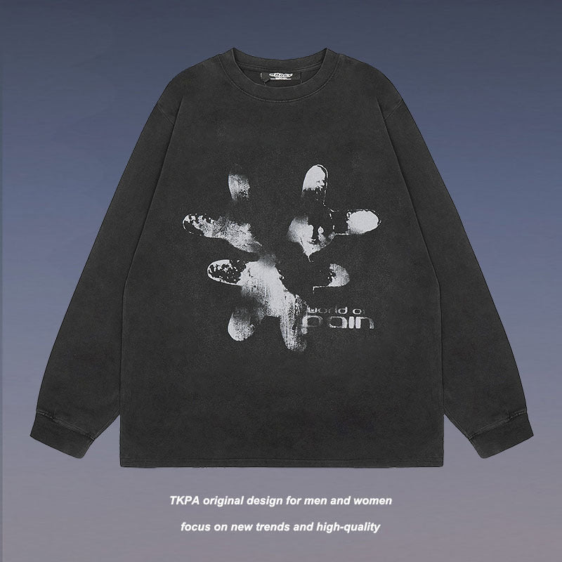 Men Long Sleeve Shirt Printed Autumn and Winter Washed Long Sleeve Bottoming T-shirt Men and Women Ins
