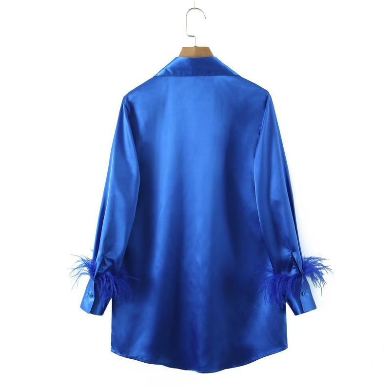 Women T-shirt Autumn Leisure Feather Stitching Loose Long Sleeve Shirt