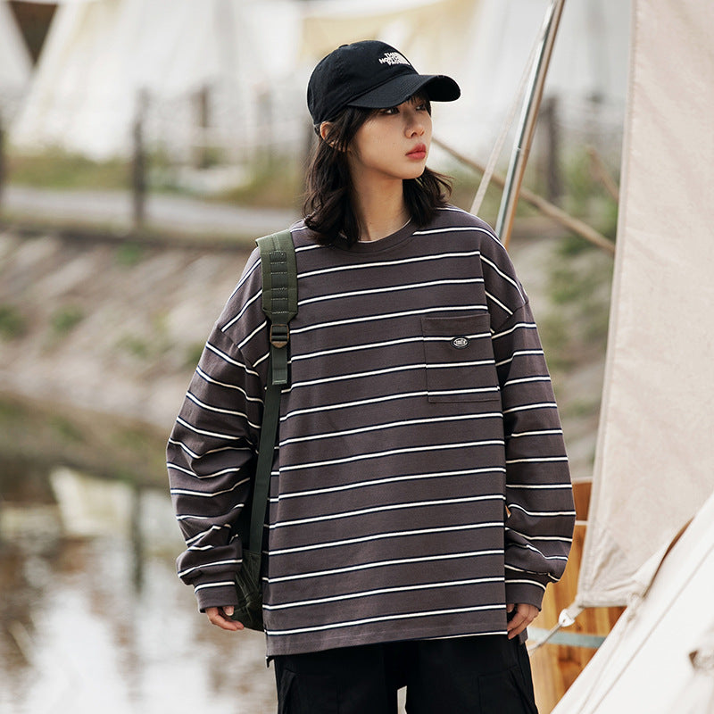 Unisex Hoodie Retro Crew Neck Men's and Women's Loose Long-Sleeved T-shirt
