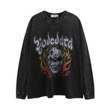 Men Long Sleeve Shirt Skull Washed Long Sleeve T-shirt Men and Women Retro