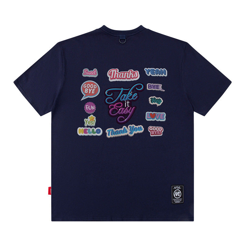 Men T Shirt Short Sleeve Summer Loose I Retro High Street Men and Women Couple