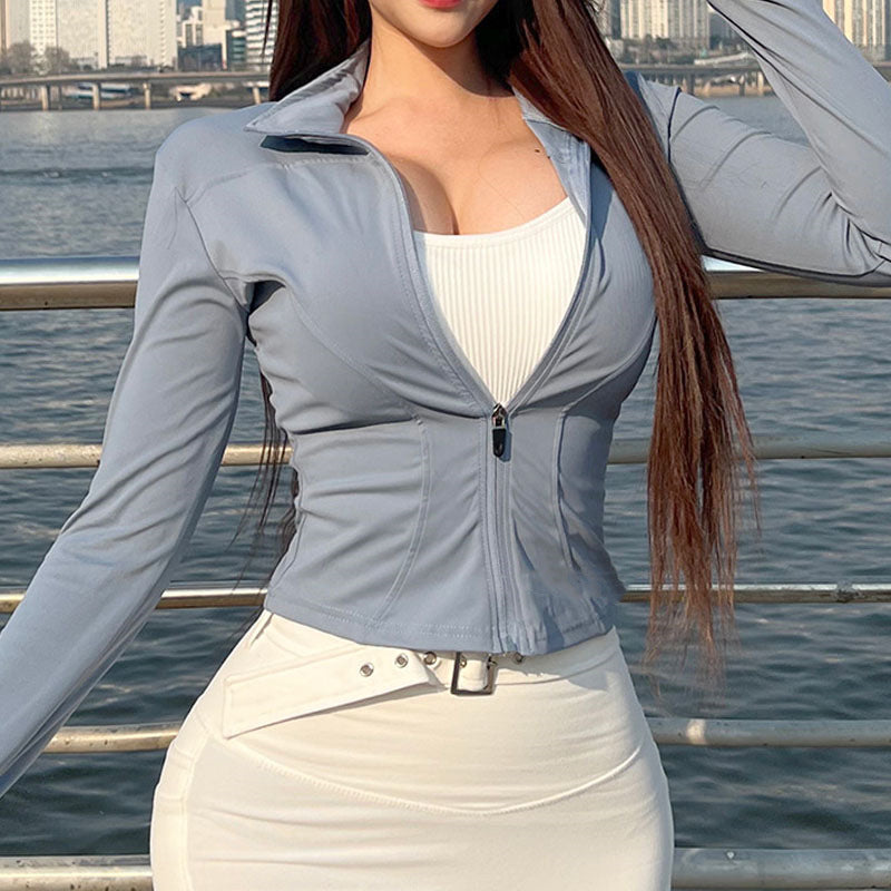 Women Long Sleeve Shirt Yoga Clothes Zipper Coat Top Women