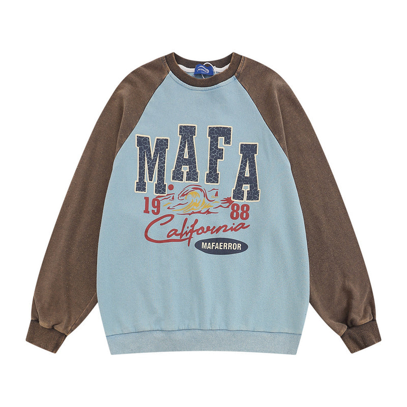 Men Hoodie Raglan Sleeve Pullover Sweater Boys Letter Print round Neck Loose Top