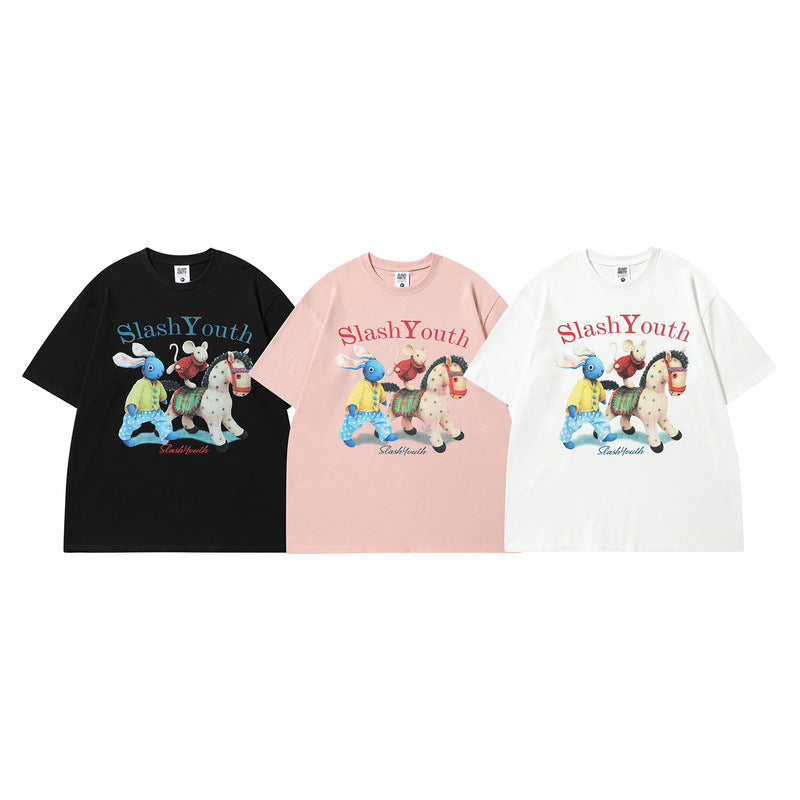 Men's T-shirt Spring and Summer Men's Cartoon Printed Casual Short-Sleeved T-shirt Men's and Women's