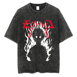 Vintage Black Washed Cotton Tees Shirts Anime Graphic