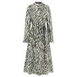 Jungle Print Maxi Dress Stand Collar Thin Band Dress Leopard Print