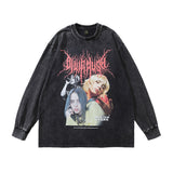 Men Long Sleeve Shirt Cartoon Distressed Long Sleeve T-shirt Men and Women Oversize Casual Couple
