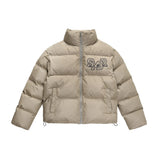 Men Cotton Padded Jacket Men's Cotton Jacket Simple Letters Embroidered Stand Collar