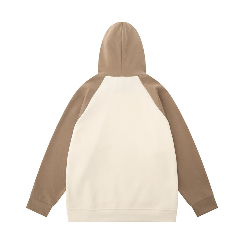 Men Hoodie Printed Pullover Hooded Sweater Men's Stitching Raglan Sleeve Sports Hoodie