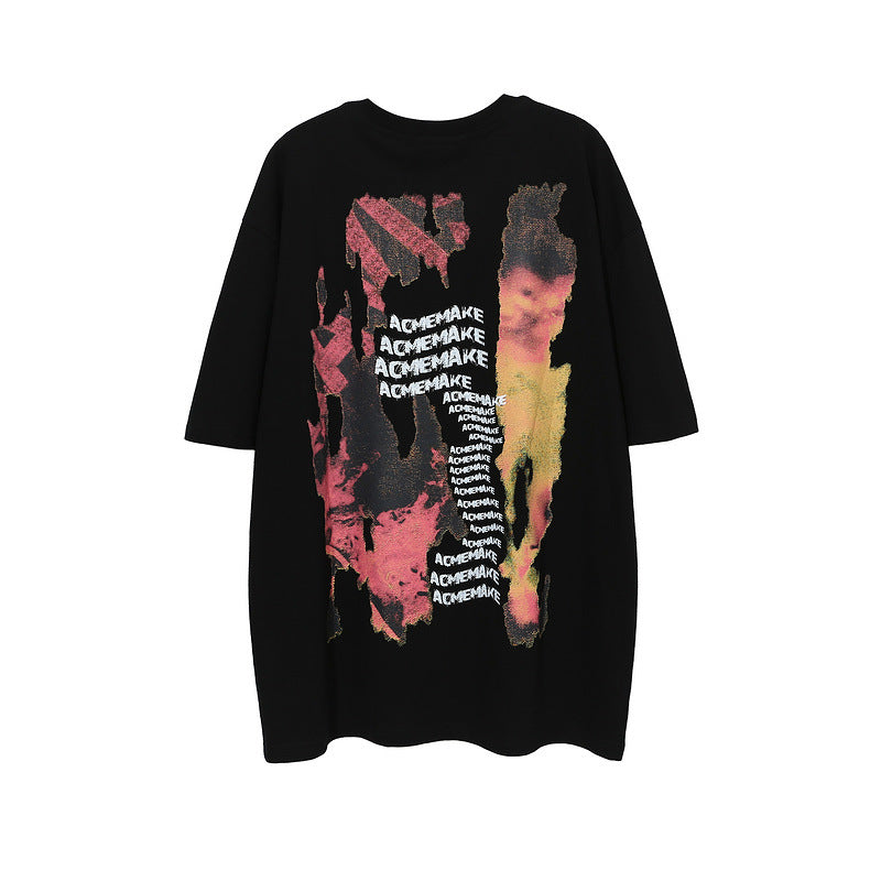 Men's T Shirt Loose Short-Sleeved T-shirt Men's Trendy Retro Printed Hip Hop