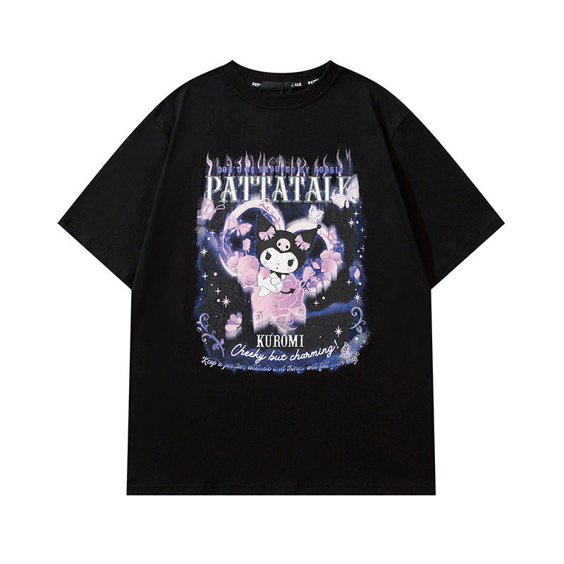 Men T Shirt Retro Cartoon Couple Short Sleeve T-shirt Men and Women Loose