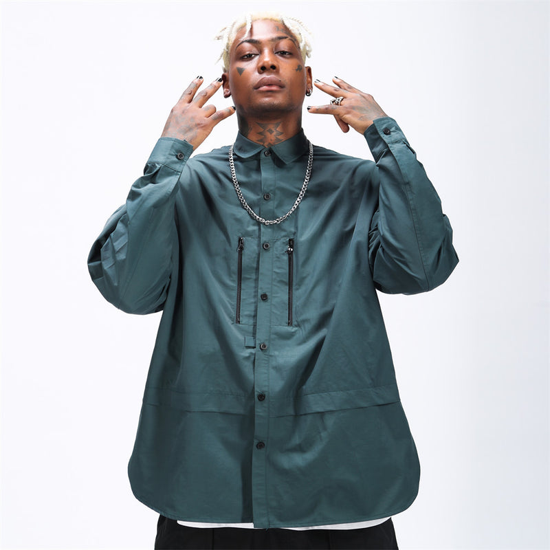 Men Long Sleeved T Shirt Long Sleeve Shirt Thin Coat Men's Casual round Hem Slit Shirt Fashion