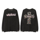 Men Long Sleeve Shirt Distressed Printed Loose Long Sleeves Male Couple Casual T-shirt