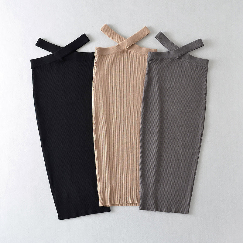 Women Skirt Vintage Waist Knitted Dress Slimming Skirt