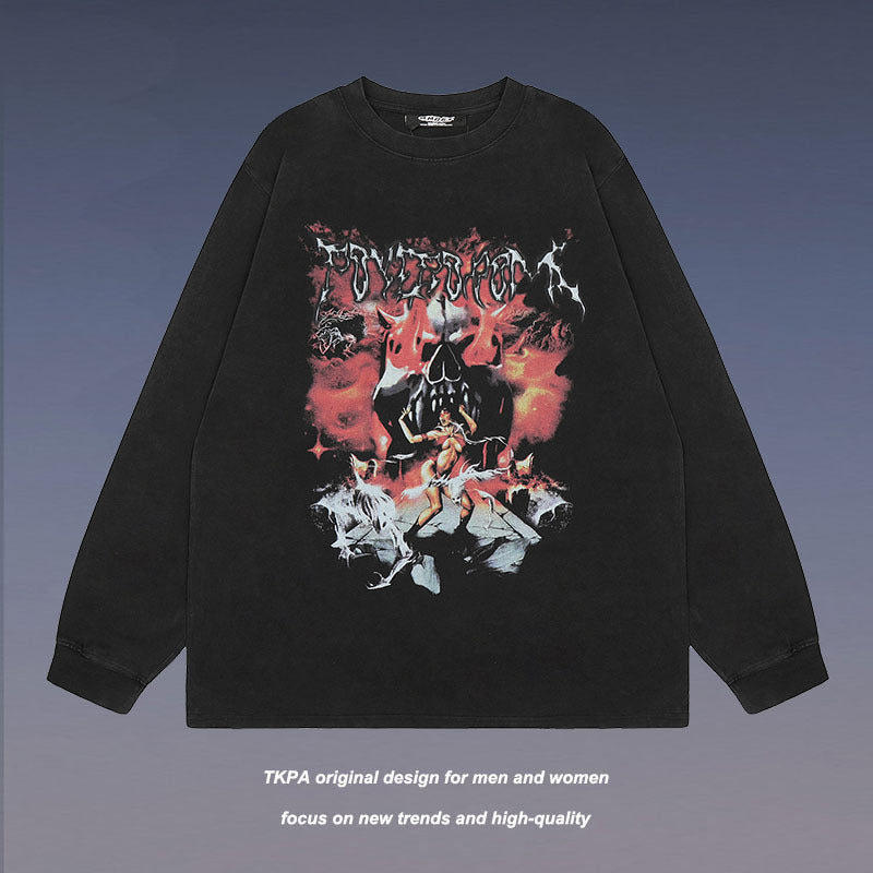 Men Long Sleeve Shirt Washed Long Sleeve Bottoming T-shirt Men and Women Ins