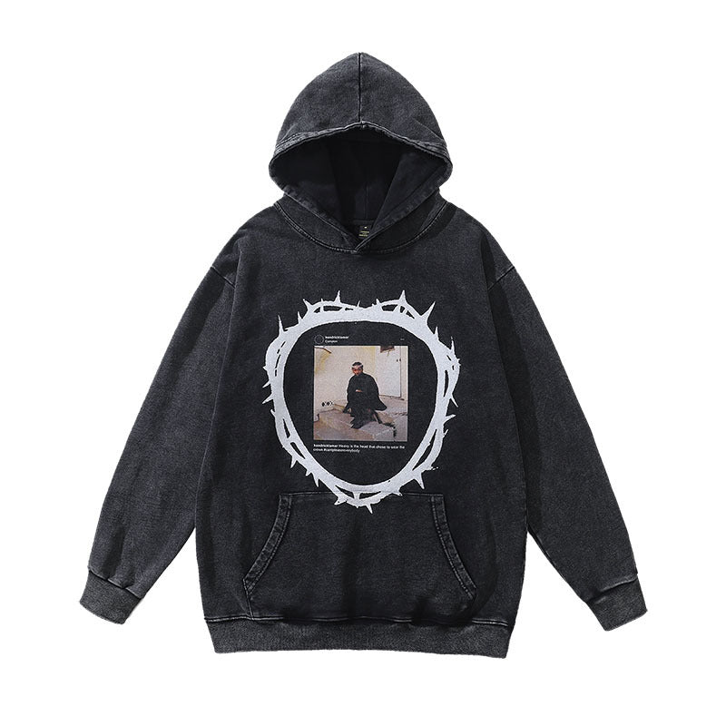 Unisex Vintage Hoodie Figure Print Cotton Sweater