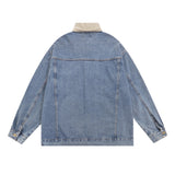 Men Denim Jacket Lapel Washed Denim Jacket Men's Loose Stitching Jacket Spring and Autumn