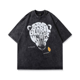 Men T Shirt Vintage Printed Washed and Worn round Neck Short Sleeve T-shirt for Men and Women