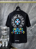CHH Chrome Hearts T Shirts Classic Big Horseshoe Colored Cross Sanskrit Short Sleeve