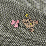 Men Long Sleeved T Shirt Vintage Plaid Long Sleeve Shirt Ins Bear Embroidery Pocket Casual Shirt