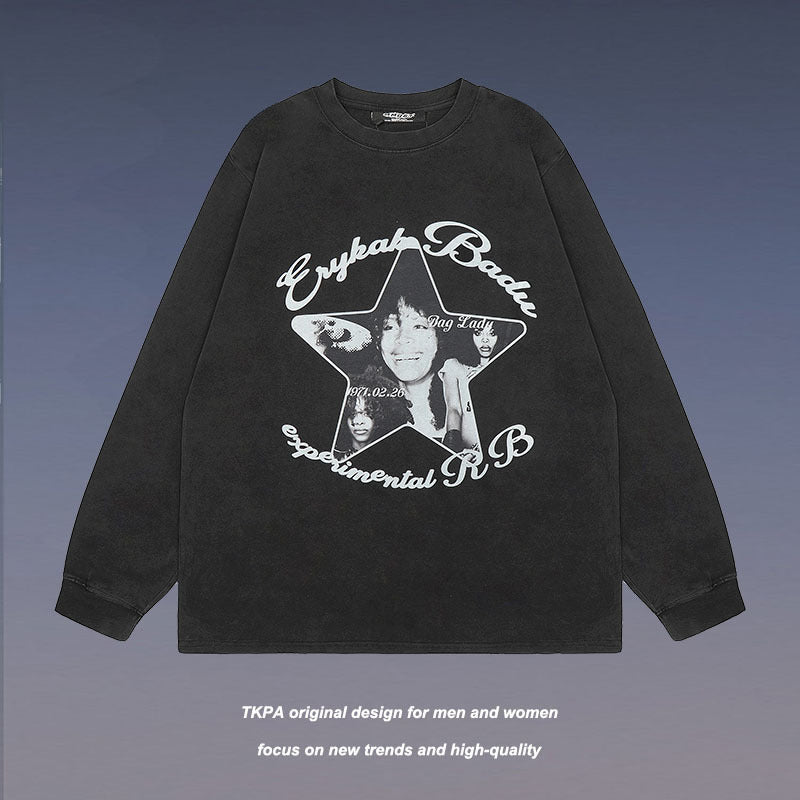 Men Long Sleeve Shirt Vintage Long Sleeve T-shirt Trendy Brand Long Sleeve