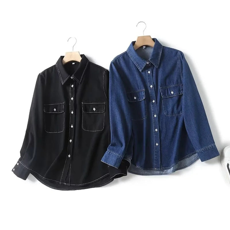 Women T-shirt Fashion Women's Wear Denim Shirt Women Autumn and Winter Loose