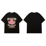 Men T Shirt Five-Pointed Star Letter Print Couple Half Sleeve T-shirt Vintage Distressed Short Sleeve
