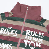 Men Hoodie Striped Stand Collar Zipper Coat Men and Women Letters
