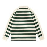 Men Hoodie Striped Stitching Lapel Sweater Loose Contrast Color Polo Shirt Long Sleeve Top