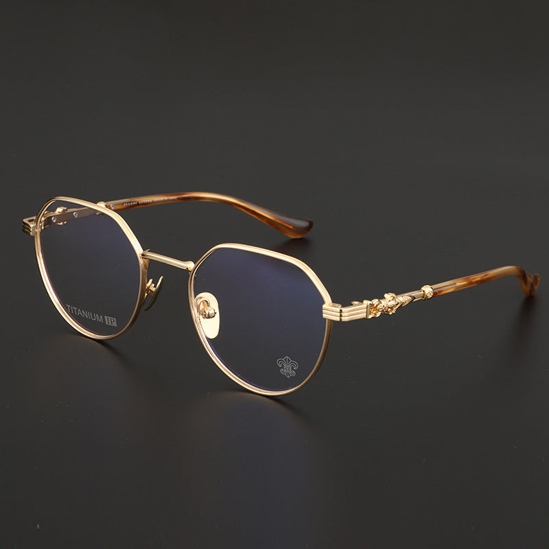 CHH Chrome Hearts Glasses Gold Silk Glasses Frame Retro Women's Ultra Light Polygon Pure Titanium Vision Frame
