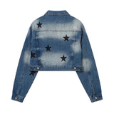 Men Denim Jacket XINGX Embroidered Spray Denim Jacket Men and Women Couple Jacket Spring and Autumn