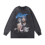 Men Long Sleeve Shirt Printed Distressed Long Sleeve T-shirt Men and Women Retro