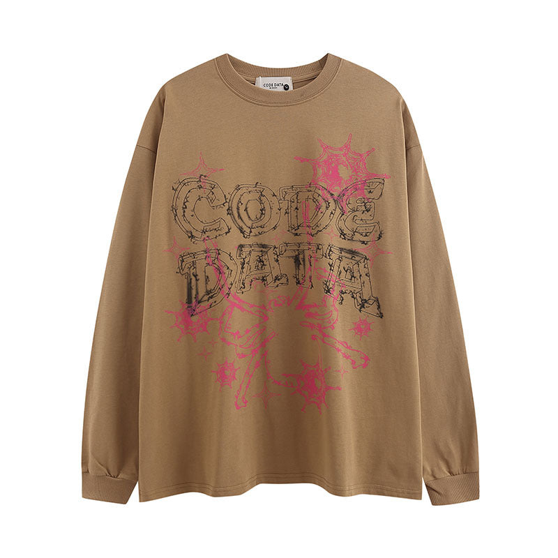 Men Long Sleeve Shirt Graffiti Letter Printed Long Sleeve T-shirt Men and Women Casual All-Matching