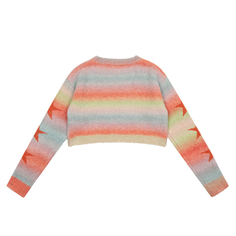 Women Sweater Short Sweater Casual Women's round Collar Star Long Sleeve Sweater