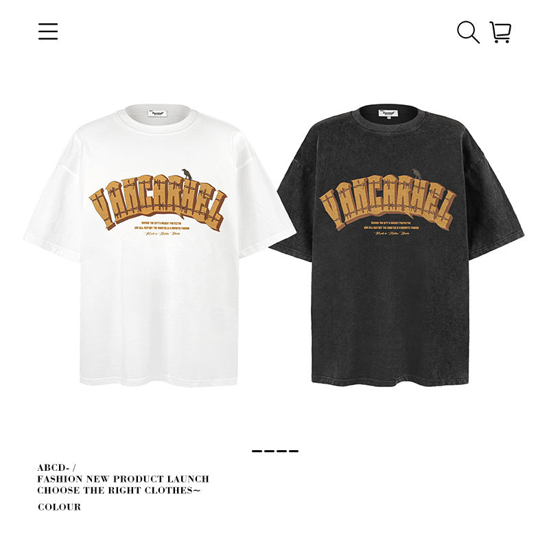 American vintage street T-shirt pure cotton retro men's and women's summer loose