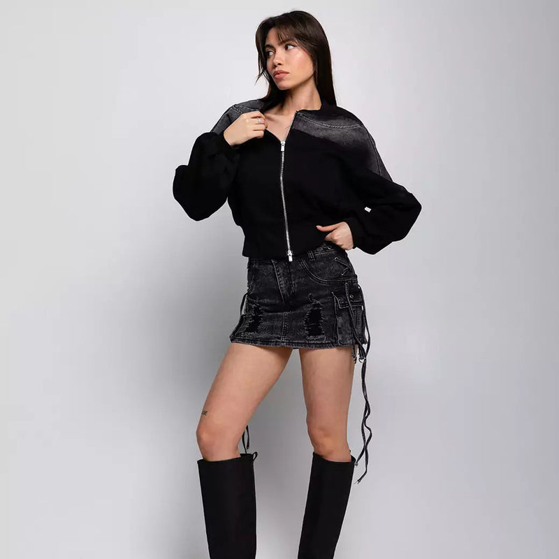 Women Sweatshirt Spring and Autumn Women's Short Zipper Denim Baseball Uniform