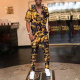 Men Co-Ords Suit Summer Printed Short Sleeved T-shirt Men's Shirt Casual Pants