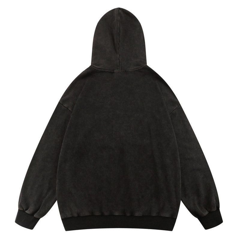 Men Hoodie Letter Printed Washed Distressed Hooded Sweater Men's Casual
