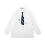 Men Long Sleeve T Shirt Men's Spring and Autumn Loose Chain Decoration Shirt