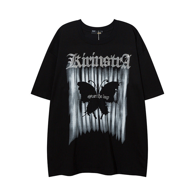 Men T Shirt Butterfly Graffiti Printing Short Sleeve T-shirt Couple T-shirt Men and Women