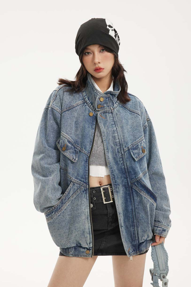 Unisex Jacket Autumn Heavy Washing Stitching Denim Women's Wear