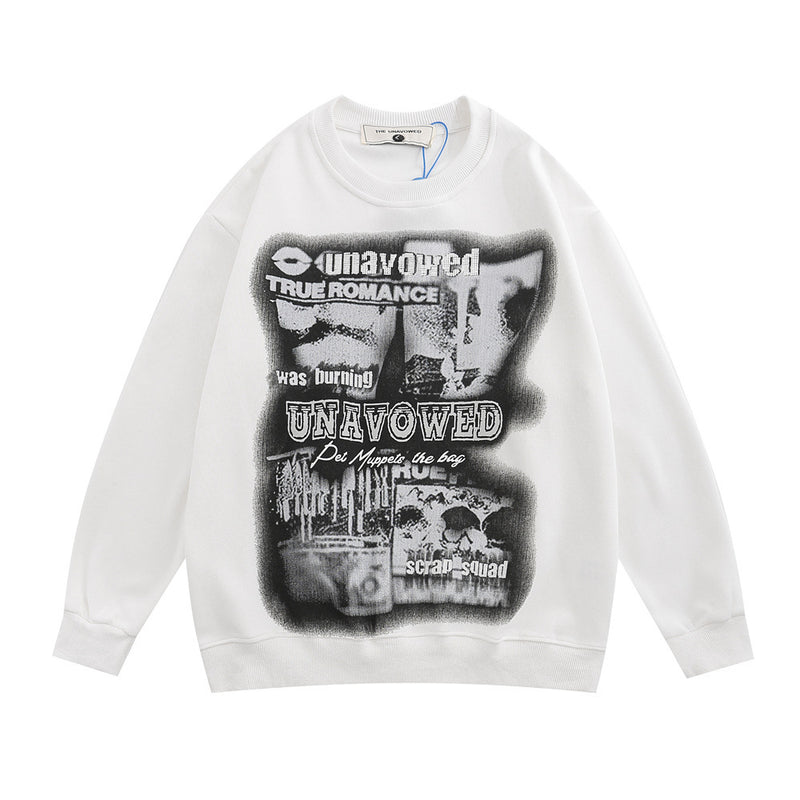 Men Hoodie Printed Crew Neck Sweatshirt Autumn and Winter Loose Casual Sweatshirt
