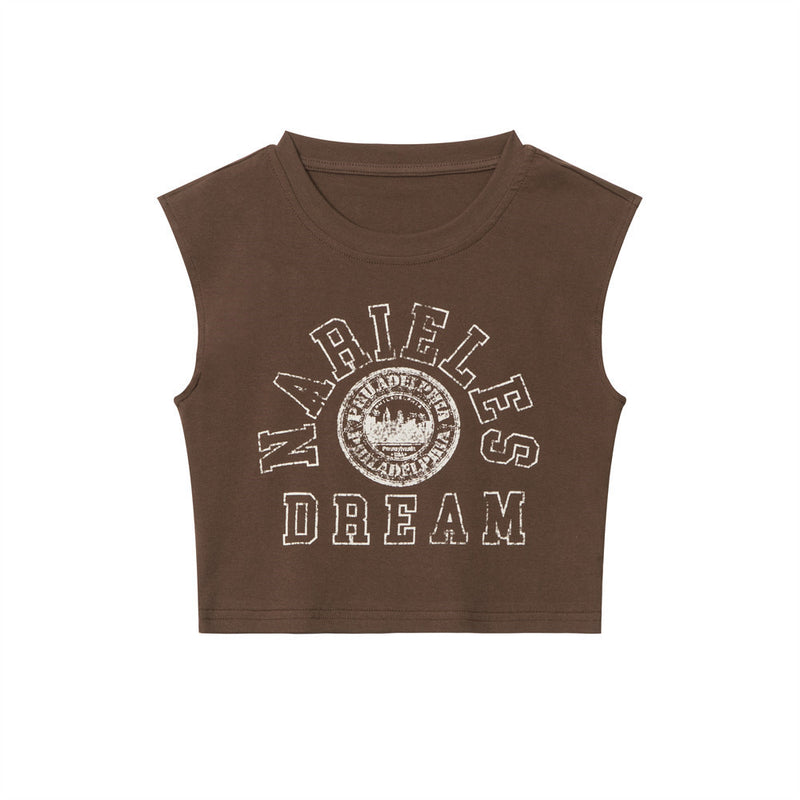 Women Vest Ultra Short Letter Print Vest Women's Hip Hop Summer round Neck Sleeveless