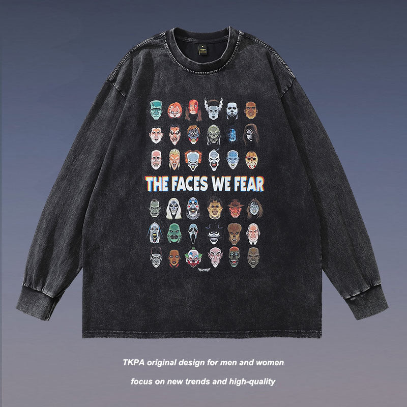 Men Long Sleeve Shirt Vintage Distressed Long Sleeve T-shirt Men and Women Oversize Couple