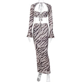 Jungle Print Maxi Dress Sexy Tube Top Long-Sleeve Suit