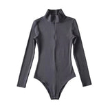 Women T-Shirt High Collar Half Zipper Stretch Slim Fit Long-Sleeved T-shirt