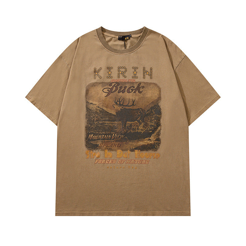 Men T Shirt Vintage Distressed Washed Loose Casual Short Sleeve T-shirt for Men and Women
