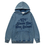 Men Fleece Lined Hoodie Letter Embroidery Washed and Worn Hooded Sweater Men's Loose Street Pullover Hoodie
